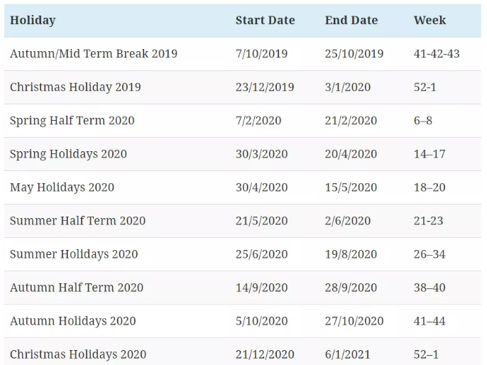 2019-2020学年英国留学各地区放假时间表汇总，哪个地区时间最长？