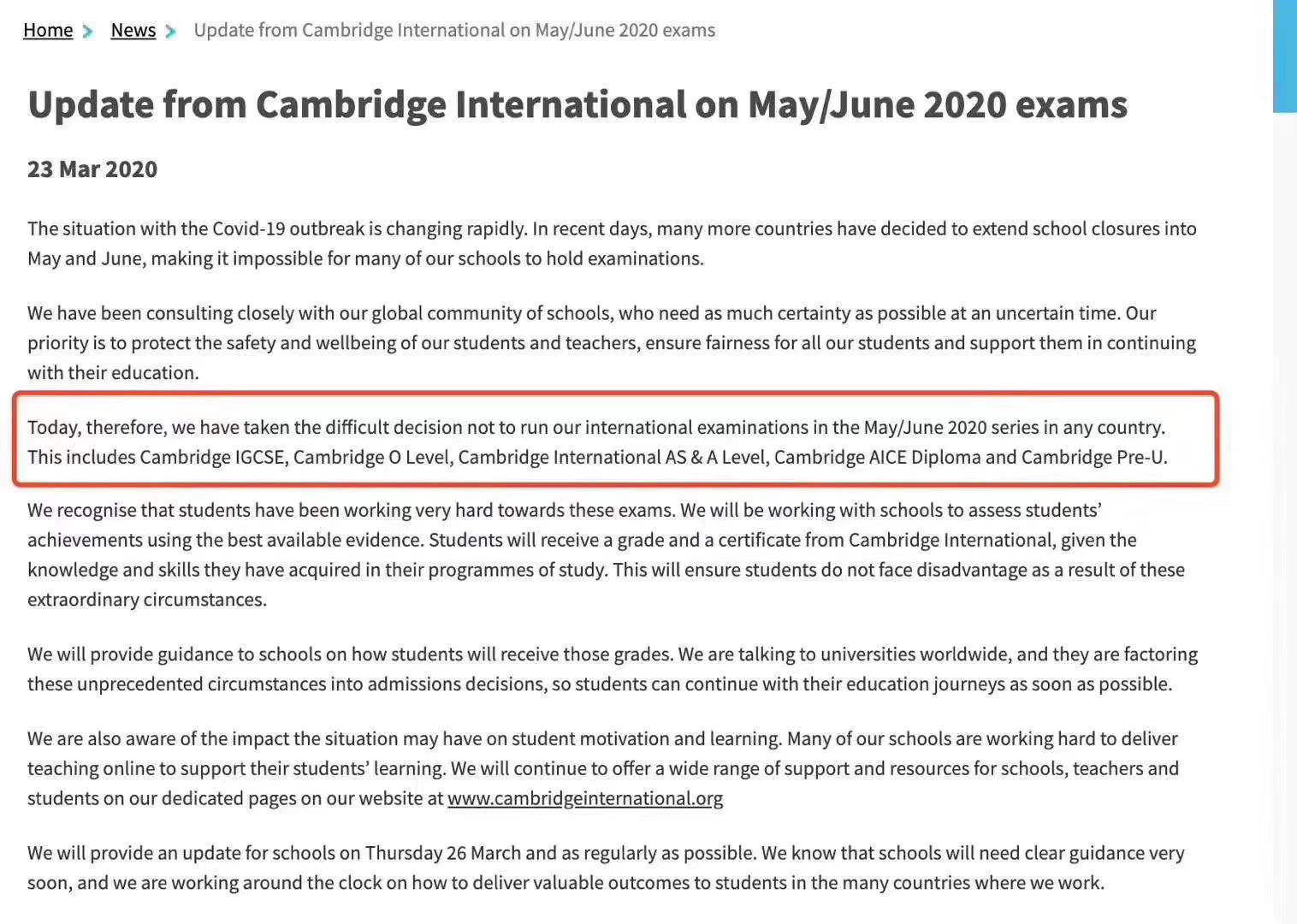 CAIE宣布2020年5-6月全球国际考试取消，A-level/IG考生怎么办？