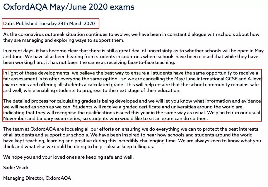 重磅！CAIE、爱德思、AQA三大考试局宣布取消全球5—6月A-level考试
